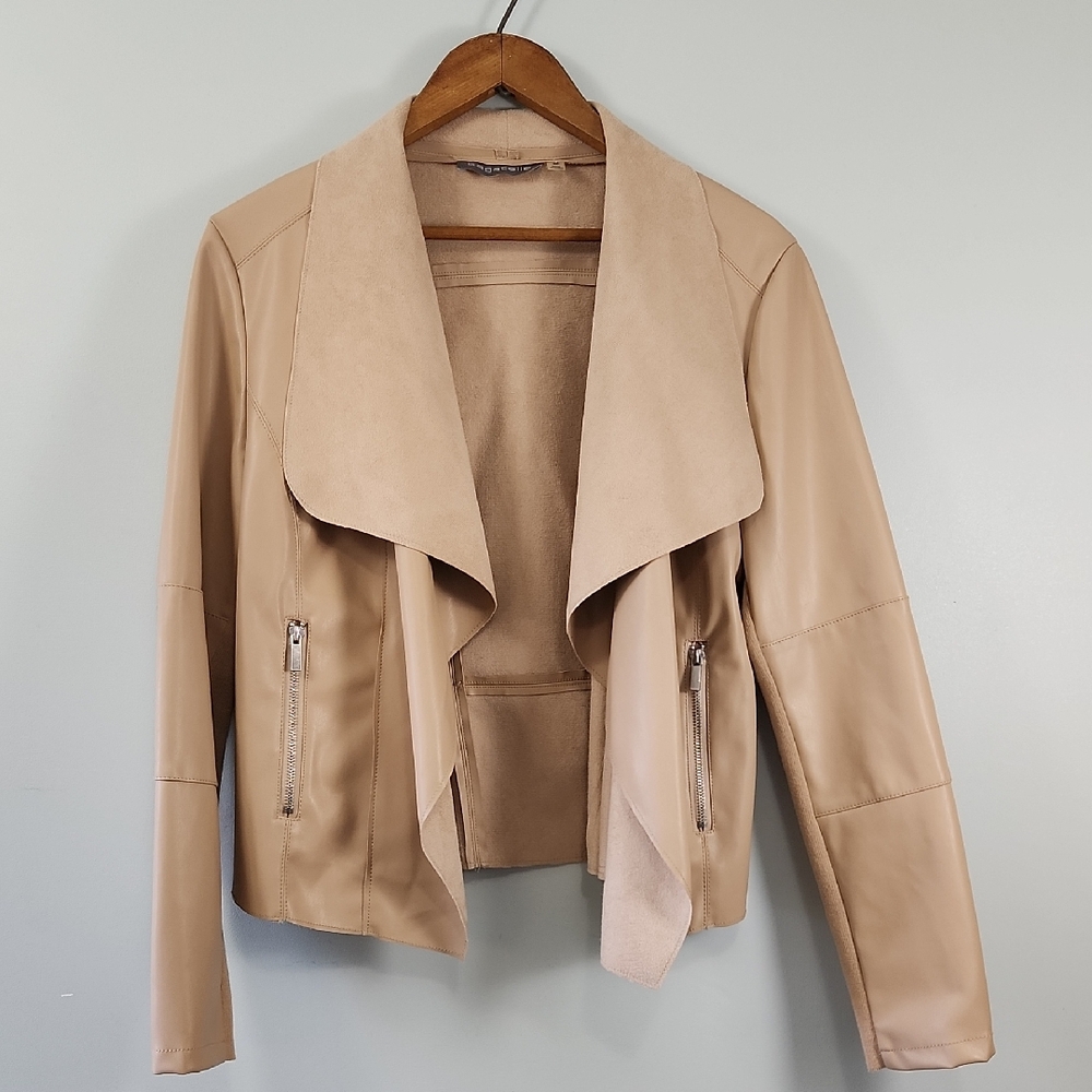 Bagatelle Faux Leather Drape Front Jacket – Chic Minimalist Layer